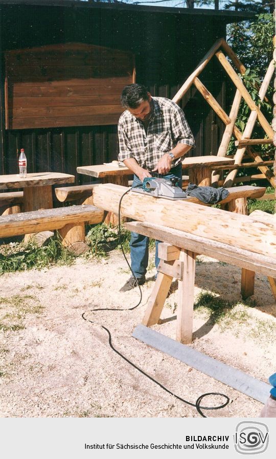 Bau einer Blockhütte am Scheibenberg