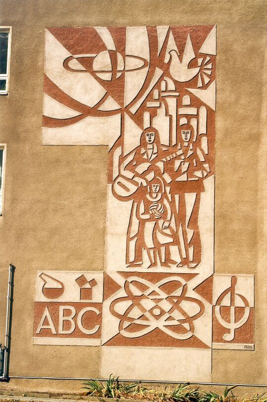 Wandbild auf der Giebelseite der Schule in Gaußig