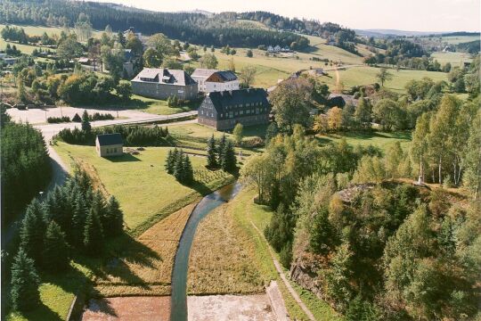 Blick von der Staumauer der Rauschenbacher Talsperre