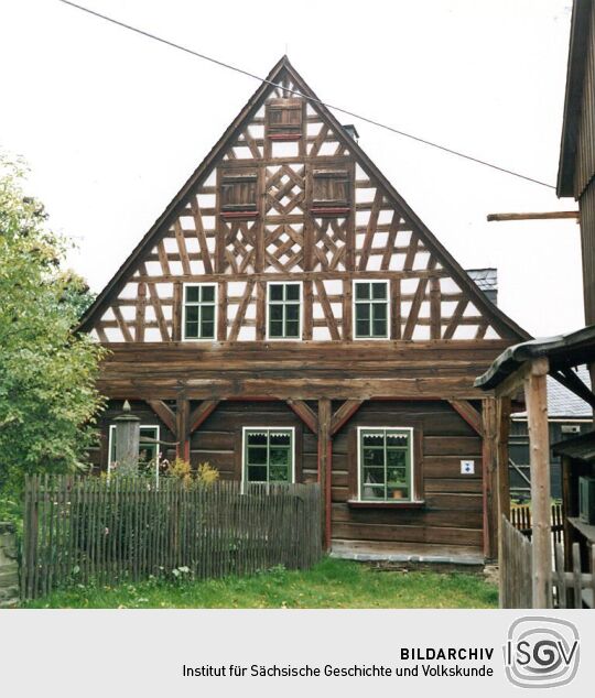 Umgebindehaus mit Fachwerk im Museum in Landwüst