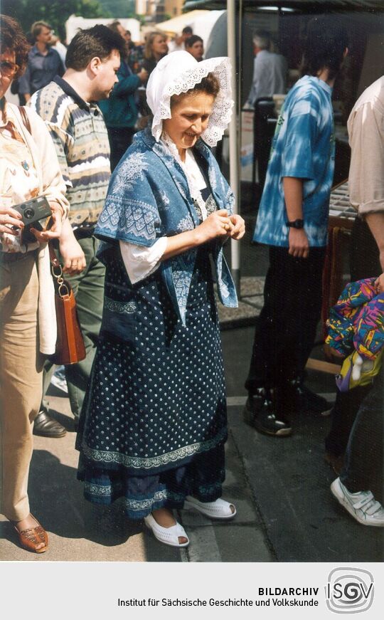 Verkaufsstand für Blaudruckmode in Moritzburg