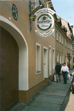 Bild: Außenwerbung der Gaststätte "Moritz von Sachsen" in Grimma