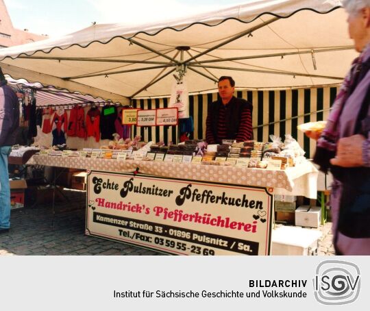 Verkaufsstand von Handrick's Pfefferküchlerei in Freiberg