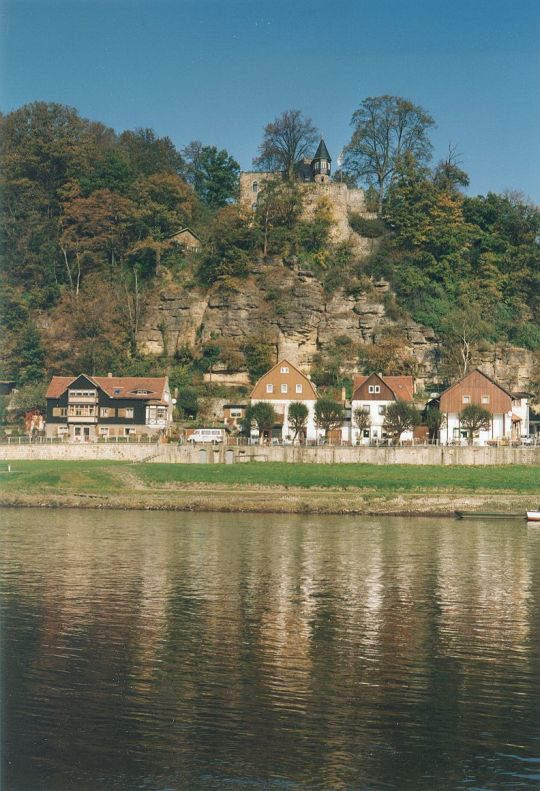 Ansicht von Rathen mit der Burgruine