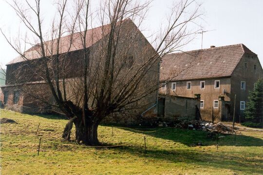 Weiden vor einem Bauernhof in Göppersdorf