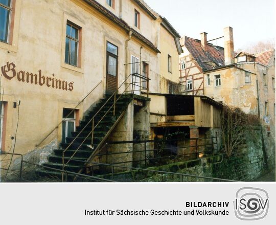 Rückseite der ehemaligen Gaststätte "Gambrinus" in Stadt Wehlen