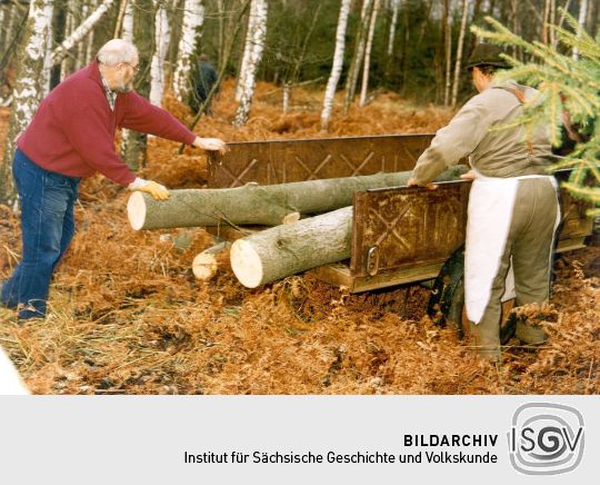 Korbmacher Peters holt aus Cosel-Zeisholz Holz