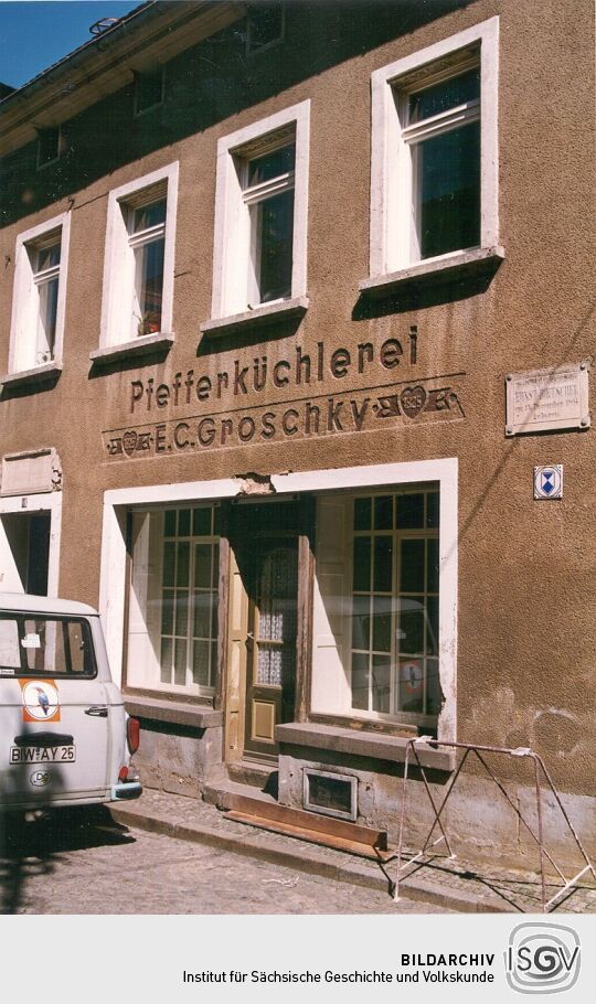 Ehemaliges Geschäft der Pfefferküchlerei E. C. Groschky in Pulsnitz