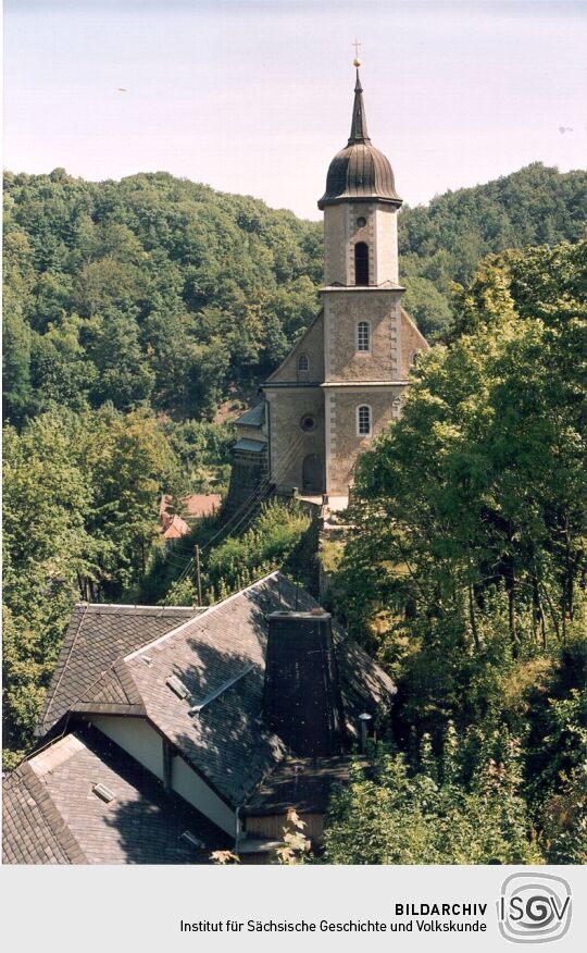 Blick von der Burg zur Kirche in Tharandt