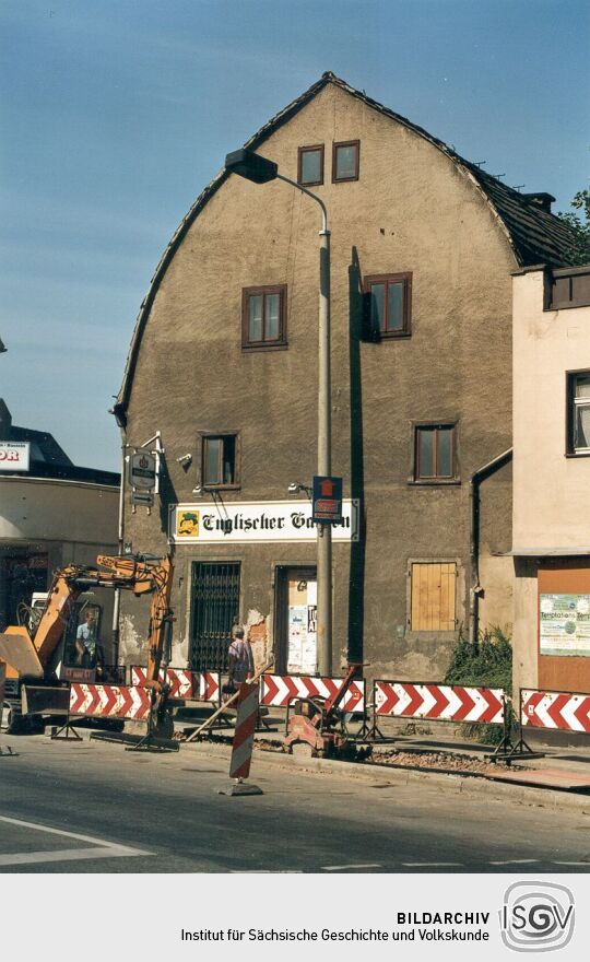 Bauarbeiten vor der Gaststätte "Englischer Garten" in Freital
