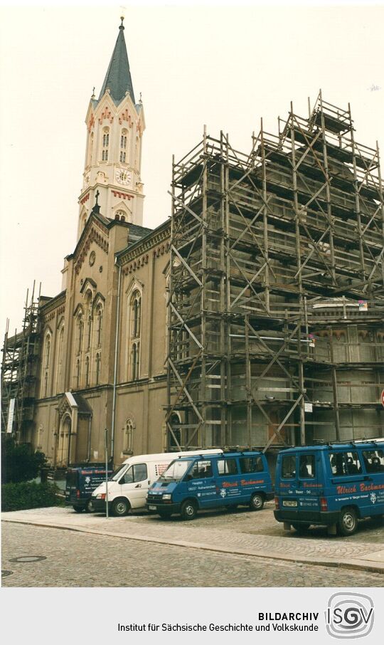 Der renovierte Kirchturm in Eibenstock