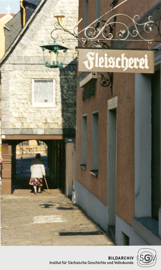 Schild einer Fleischerei in Schirgiswalde