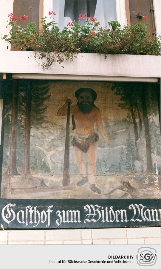 Wandmalerei an einer Gaststätte in Olbernhau