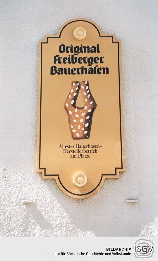 Werbung für die Herstellung des traditionellen Gebäcks "Bauerhase"