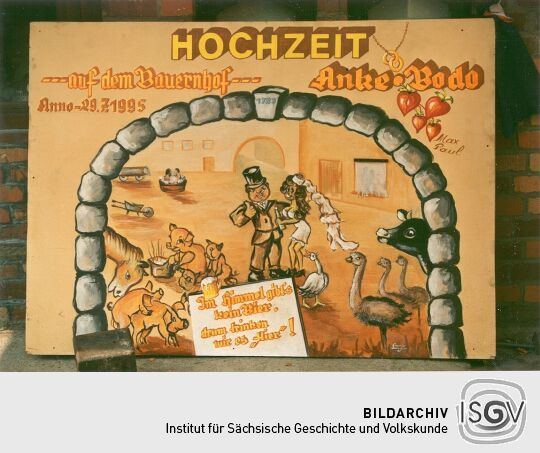 Reklameschild an einem Omsewitzer Bauernhof