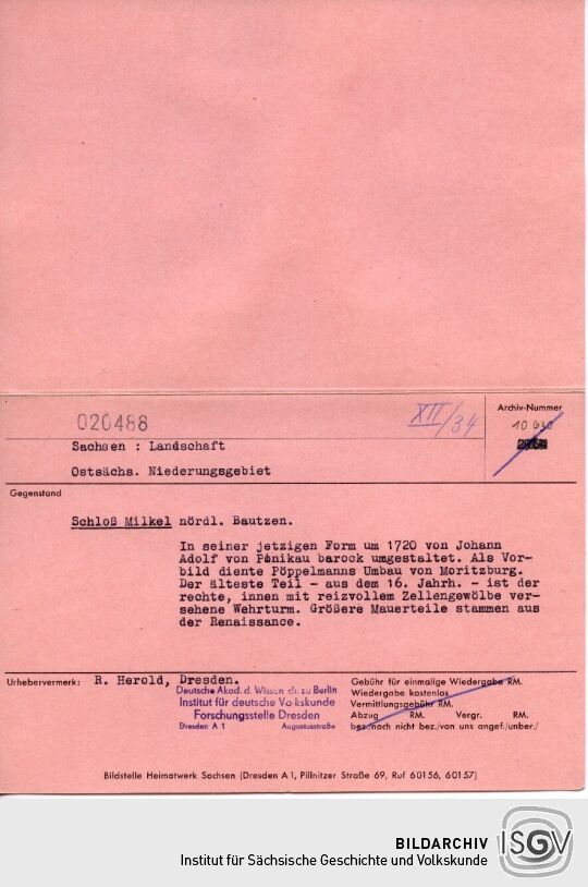 Ansicht des Schlosses Milkel
