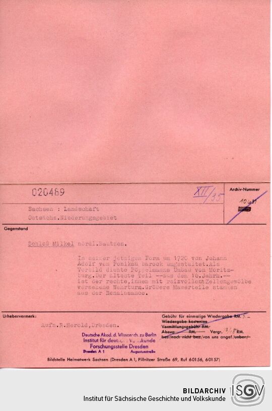 Ansicht des Schlosses Milkel