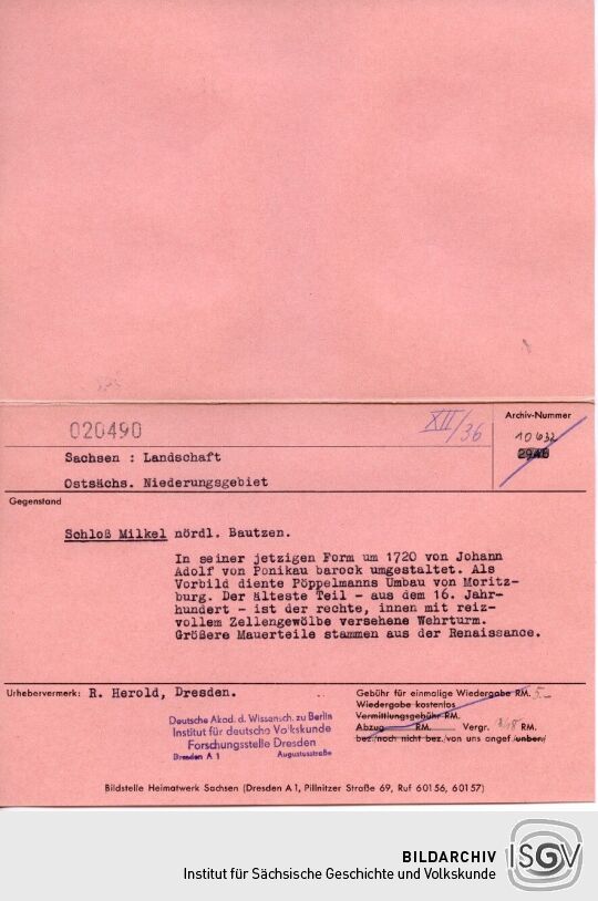Ansicht des Schlosses Milkel