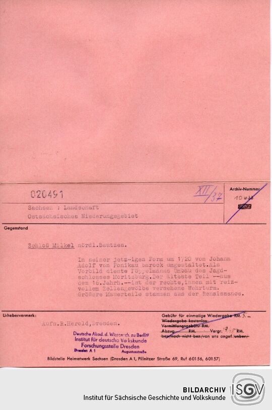Ansicht des Schlosses Milkel