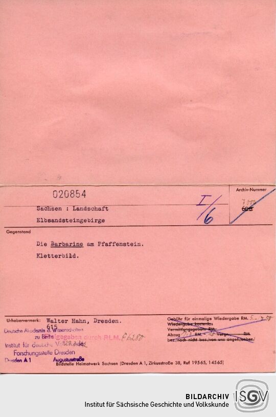 Postkarte: Barbarine am Pfaffenstein