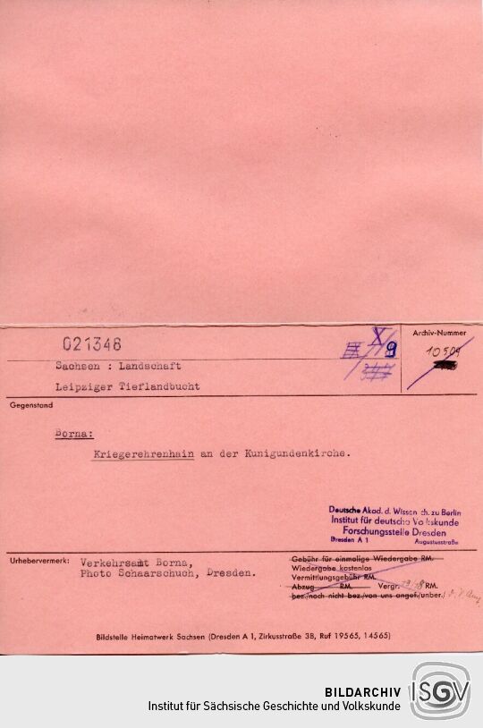 Kriegerehrenhain an der Kunigundenkirche in Borna