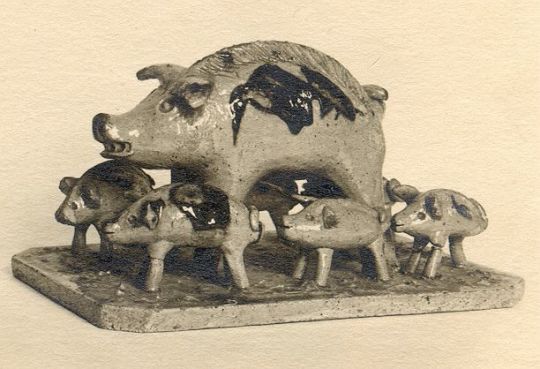 Mutterschwein mit Ferkeln aus Dresden um 1875