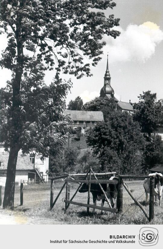 Blick zur Kirche in Erlbach