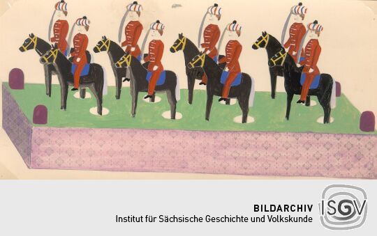 Blatt eines Spielzeugmusterbuches im Landesmuseum Dresden