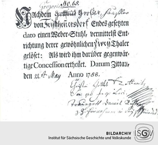 Concession zur Aufstellung eines Webstuhls