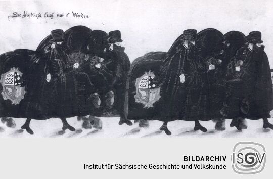 Detail eines Rollbildes: Leichenbegängnis der churfürstlichen Herrschafte