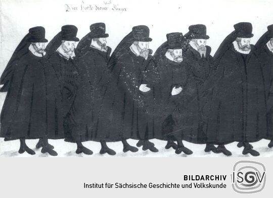 Detail eines Rollbildes: Leichenbegängnis der churfürstlichen Herrschafte