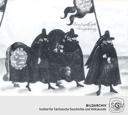 Detail eines Rollbildes: Leichenbegängnis der churfürstlichen Herrschafte