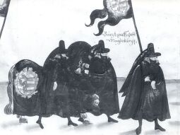 Bild: Detail eines Rollbildes: Leichenbegängnis der churfürstlichen Herrschafte