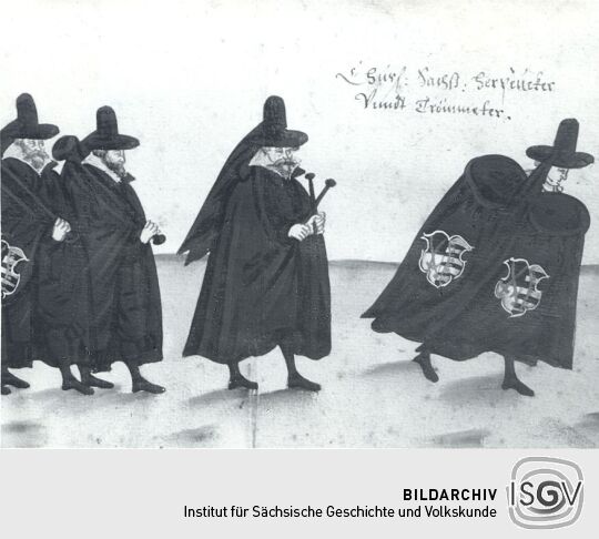 Detail eines Rollbildes: Leichenbegängnis der churfürstlichen Herrschafte