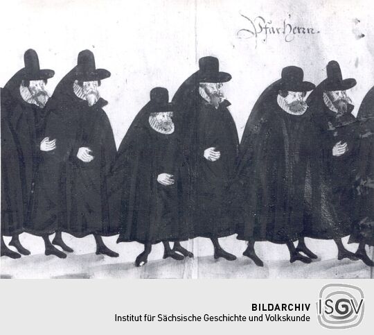 Detail eines Rollbildes: Leichenbegängnis der churfürstlichen Herrschafte