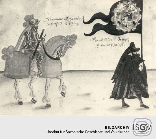Detail eines Rollbildes: Leichenbegängnis der churfürstlichen Herrschafte
