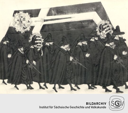 Detail eines Rollbildes: Leichenbegängnis der churfürstlichen Herrschafte
