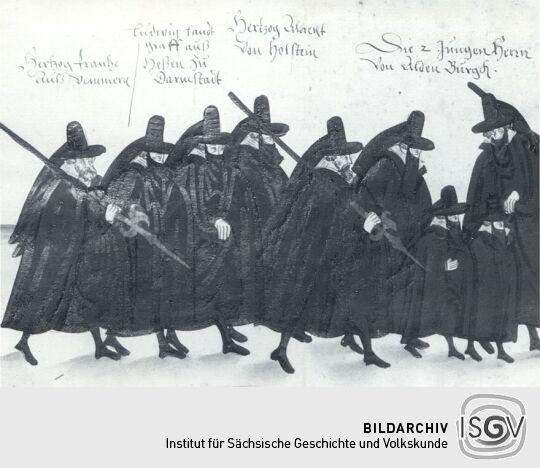 Detail eines Rollbildes: Leichenbegängnis der churfürstlichen Herrschafte