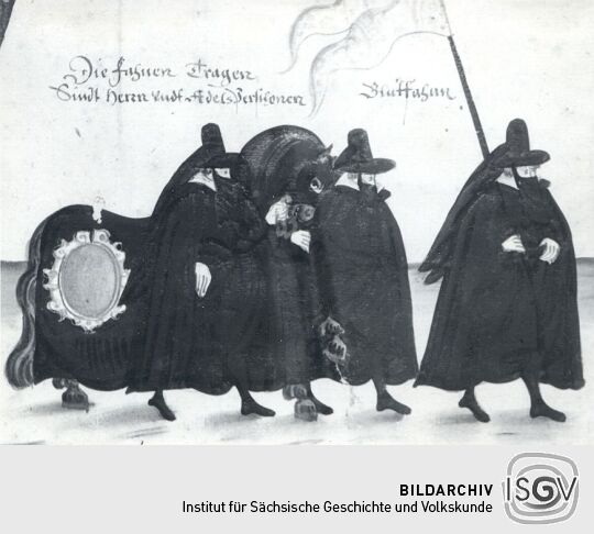 Detail eines Rollbildes: Leichenbegängnis der churfürstlichen Herrschafte