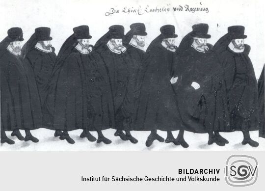 Detail eines Rollbildes: Leichenbegängnis der churfürstlichen Herrschafte