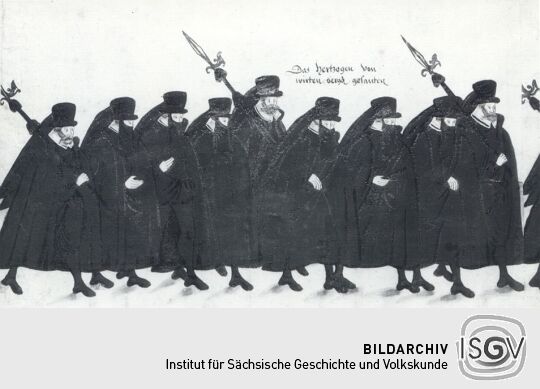 Detail eines Rollbildes: Leichenbegängnis der churfürstlichen Herrschafte