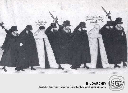 Detail eines Rollbildes: Leichenbegängnis der churfürstlichen Herrschafte
