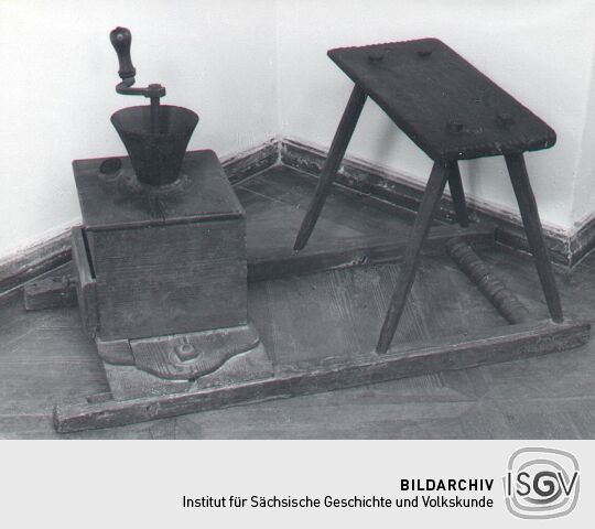 Farbmühle für Blaudrucker aus Holz