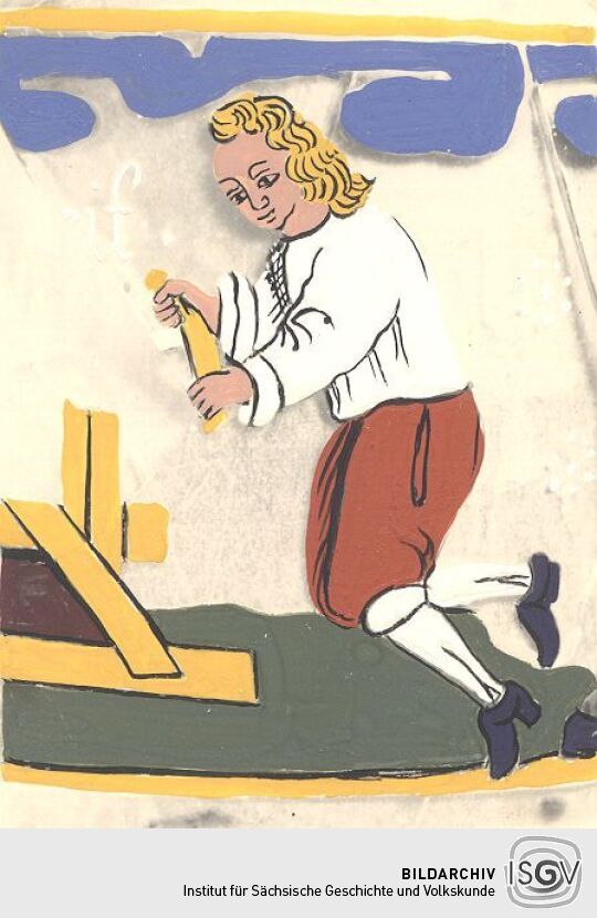 Bergmann bei der Zimmerarbeit