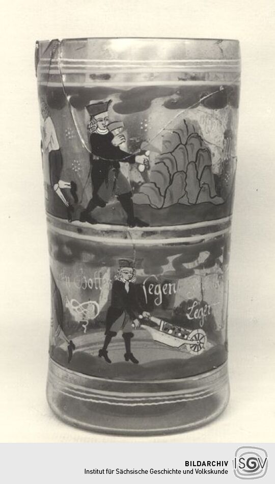 Walzenglas mit bergmännischen Darstellungen