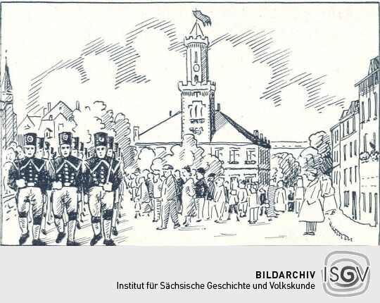 Schneeberger Bergaufzug vorm Schneeberger Rathaus