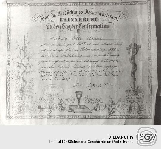 Konfirmationsurkunde aus Frohburg