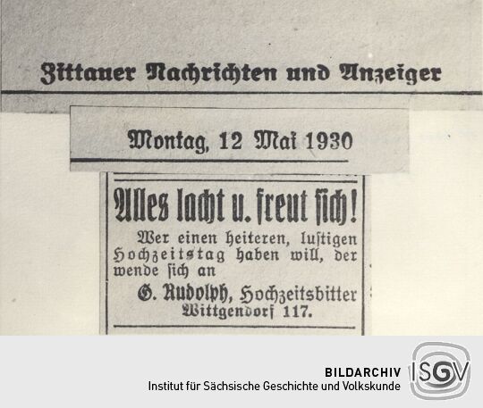 Annonce eines Hochzeitsbitters aus Zittau