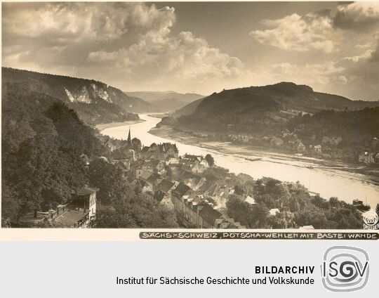Postkarte: Die Elblandschaft bei Wehlen