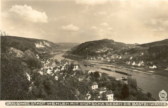 Postkarte: Die Elblandschaft bei Wehlen